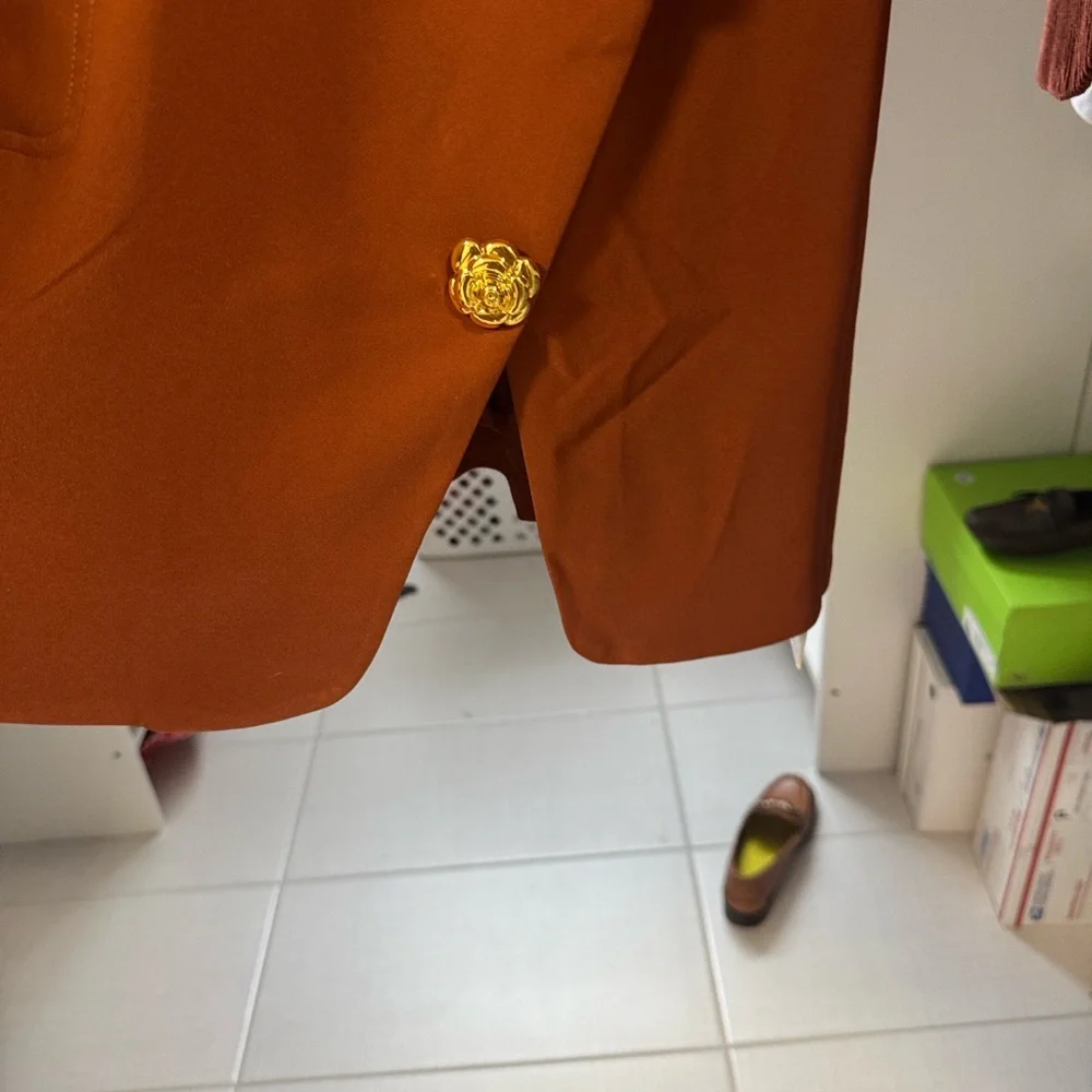 Commense Sleeveless Mini Dress in Rust with Gold Buttons - Picture 4 of 7